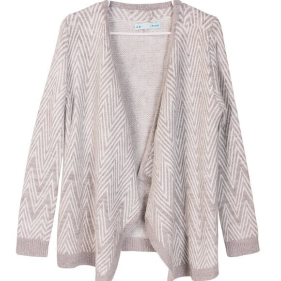 Maurices Tan/White Soft Chevron Stripe Open Waterfall Drape Cardigan Sweater - Picture 1 of 9